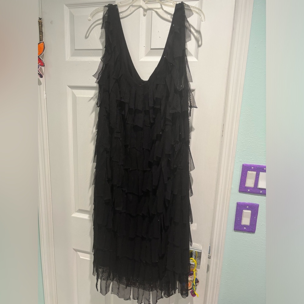 Formal black beaded flapper dress. 20w